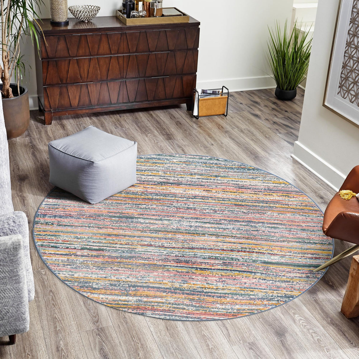 Jewel Oasis Collection Area Rug - Sapphire (Multi) Round Multi  lifestyle 91