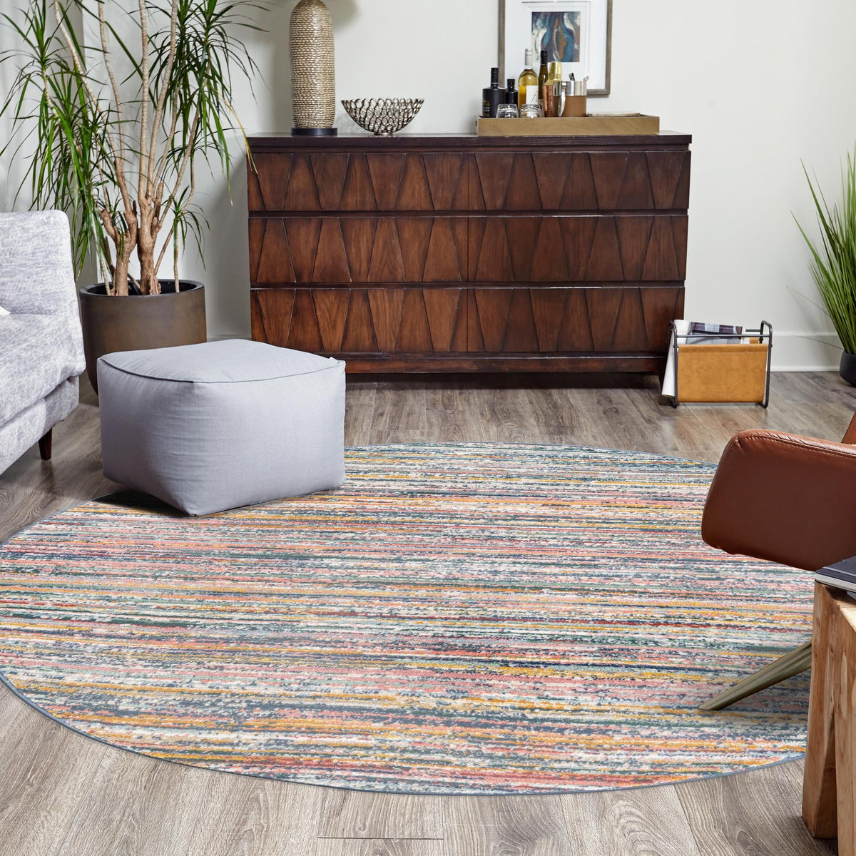 Jewel Oasis Collection Area Rug - Sapphire (Multi) Round Multi  lifestyle 96