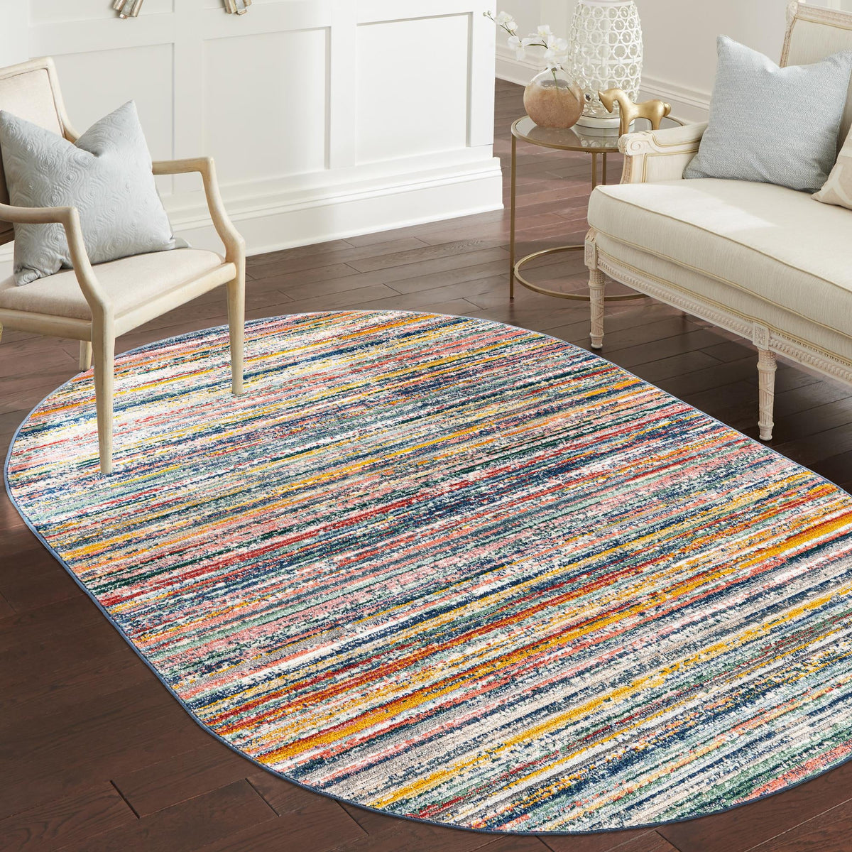 Jewel Oasis Collection Area Rug - Sapphire (Multi) Oval Multi  lifestyle 93