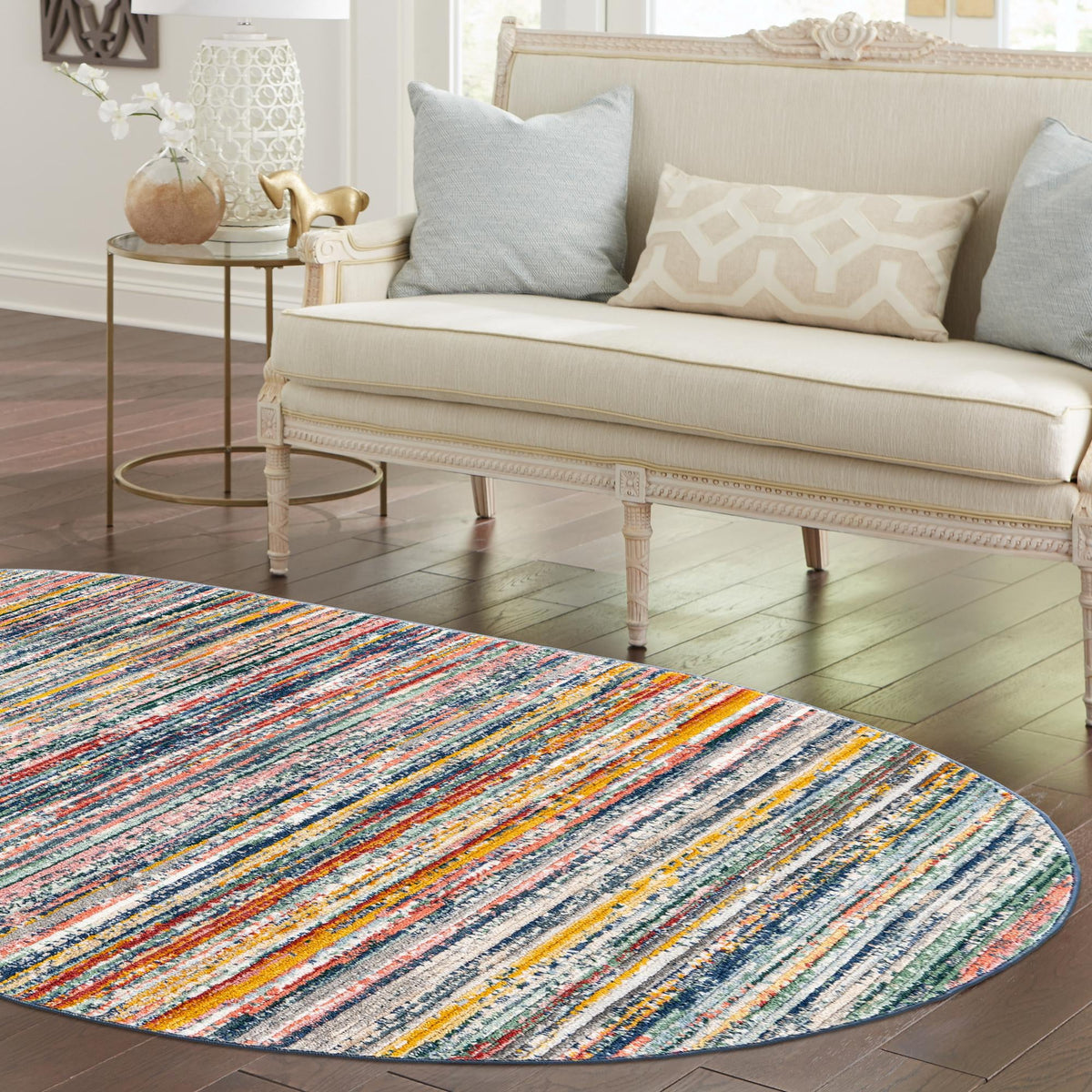 Jewel Oasis Collection Area Rug - Sapphire (Multi) Oval Multi  lifestyle 98