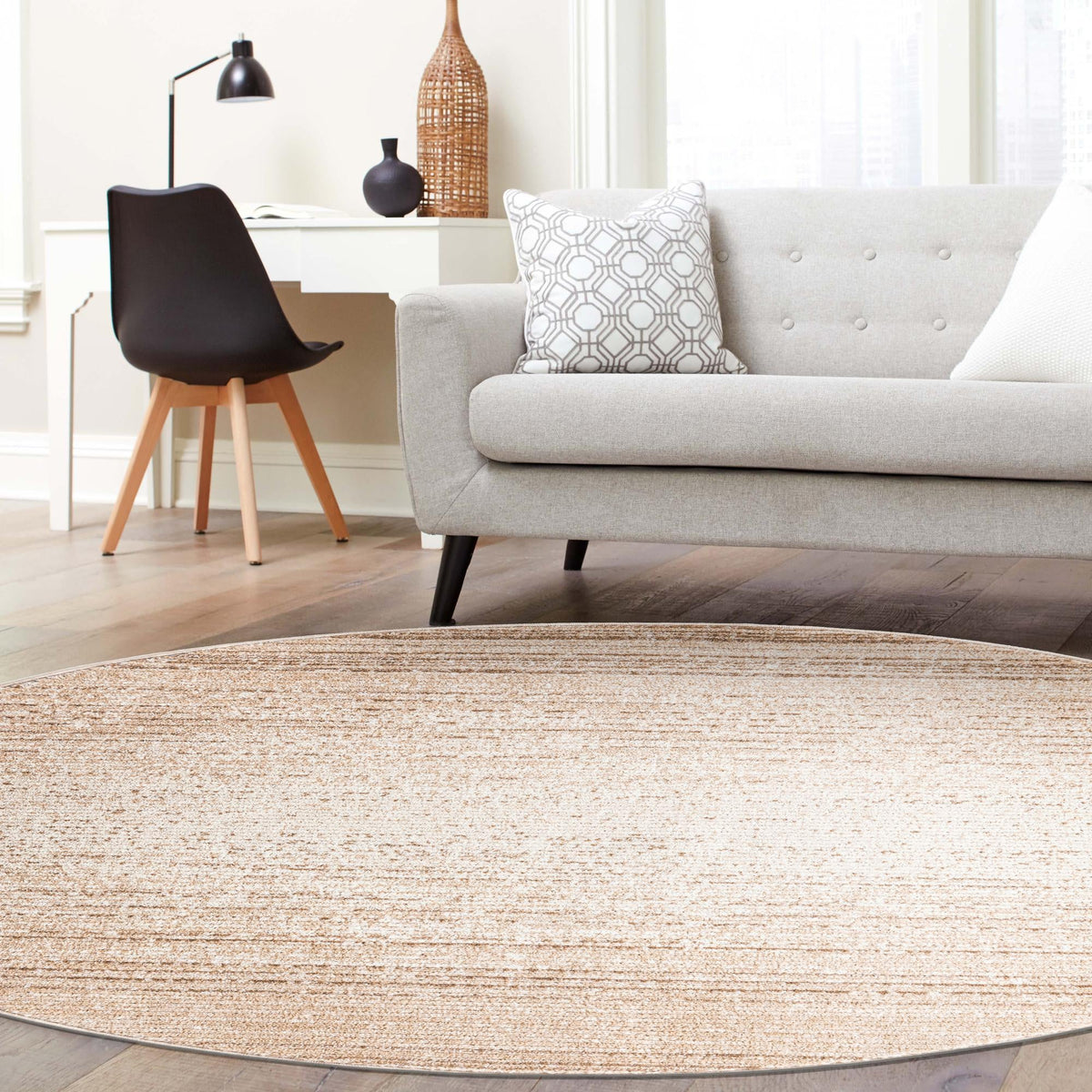 Jewel Oasis Collection Area Rug - Sapphire (Ivory) Round Ivory  lifestyle 93