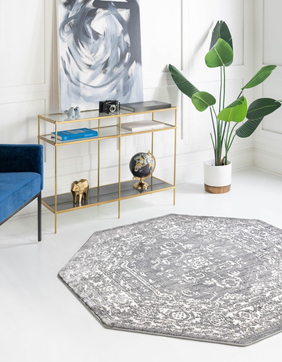 Charleston Elegance Collection Area Rug - Harborview Octagon Gray  lifestyle 62