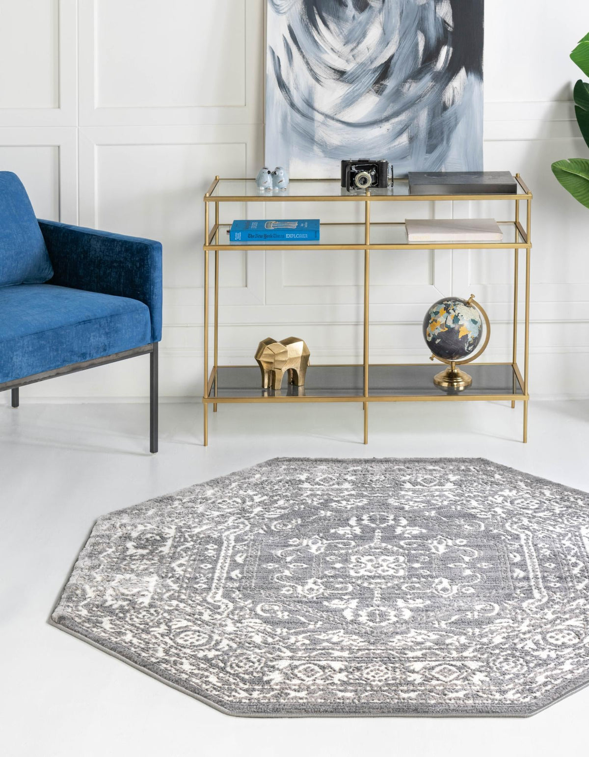Charleston Elegance Collection Area Rug - Harborview Octagon Gray  lifestyle 77