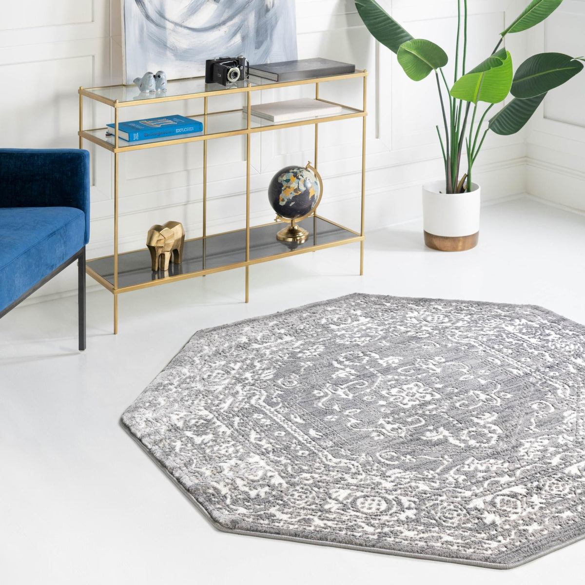 Charleston Elegance Collection Area Rug - Harborview Octagon Gray  lifestyle 96