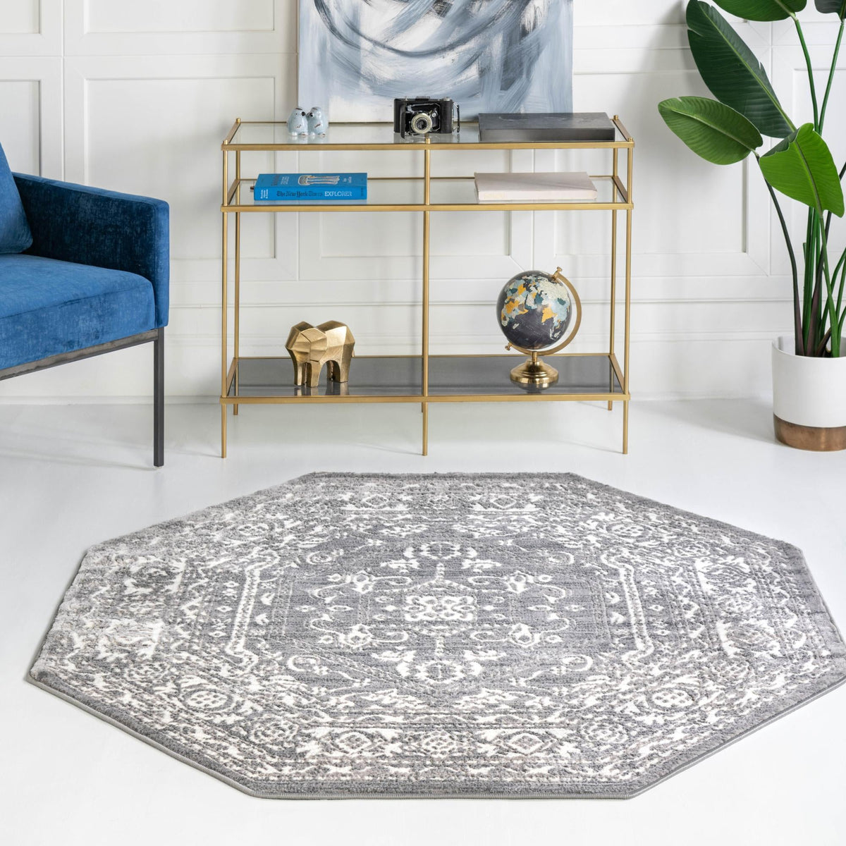 Charleston Elegance Collection Area Rug - Harborview Octagon Gray  lifestyle 100