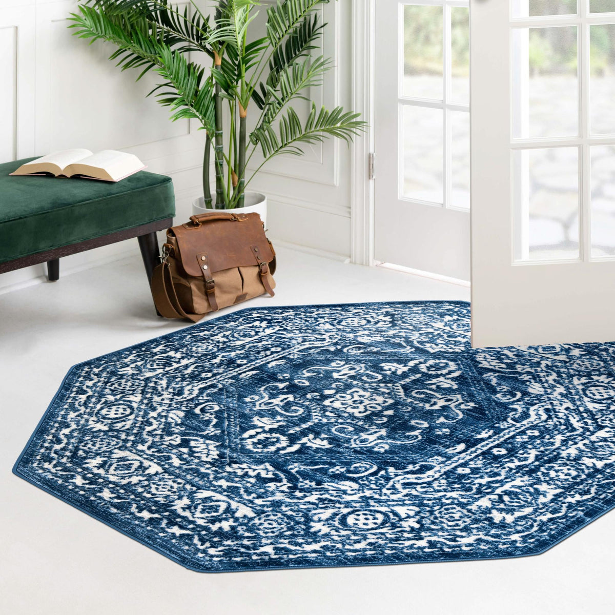 Charleston Elegance Collection Area Rug - Harborview Octagon Blue  lifestyle 101