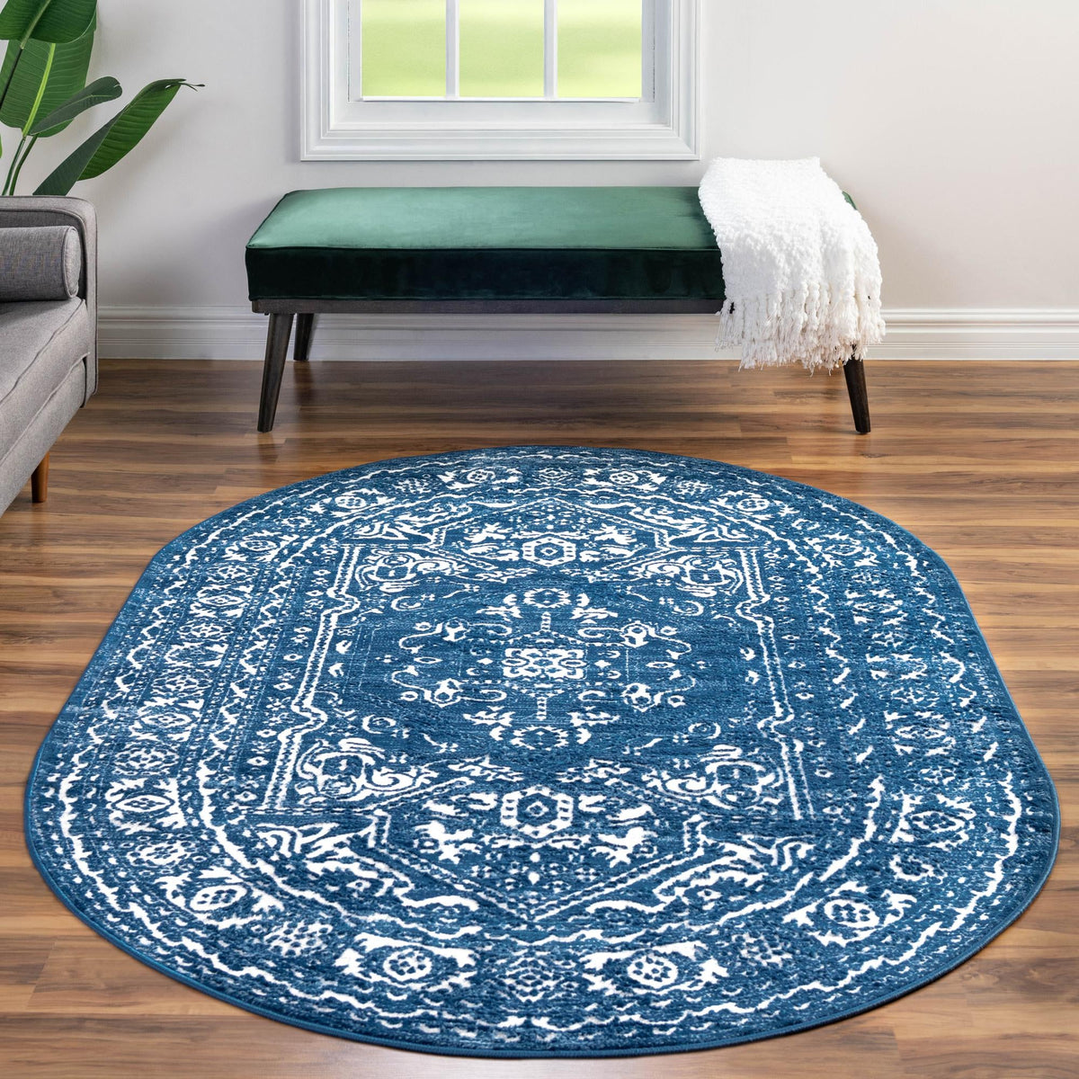 Charleston Elegance Collection Area Rug - Harborview Oval Blue  lifestyle 98