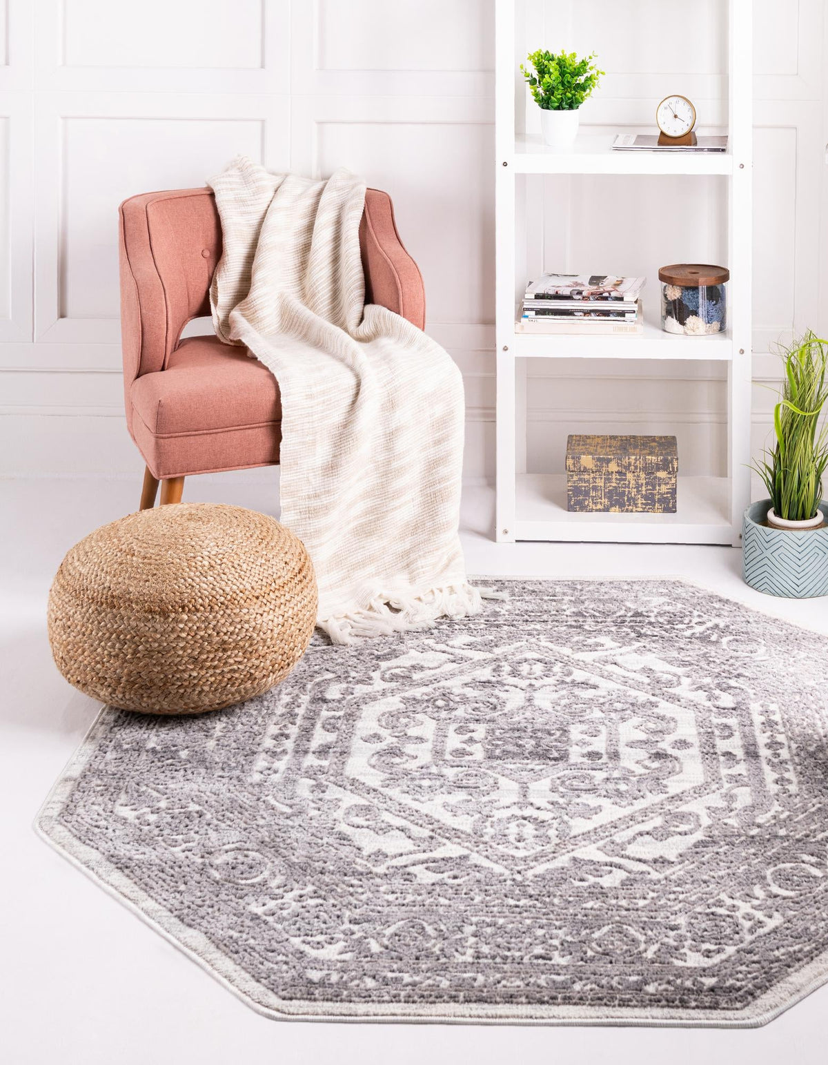Charleston Elegance Collection Area Rug - Harborview Octagon White  lifestyle 56