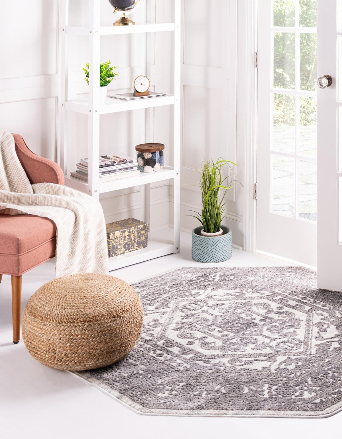 Charleston Elegance Collection Area Rug - Harborview Octagon White  lifestyle 64
