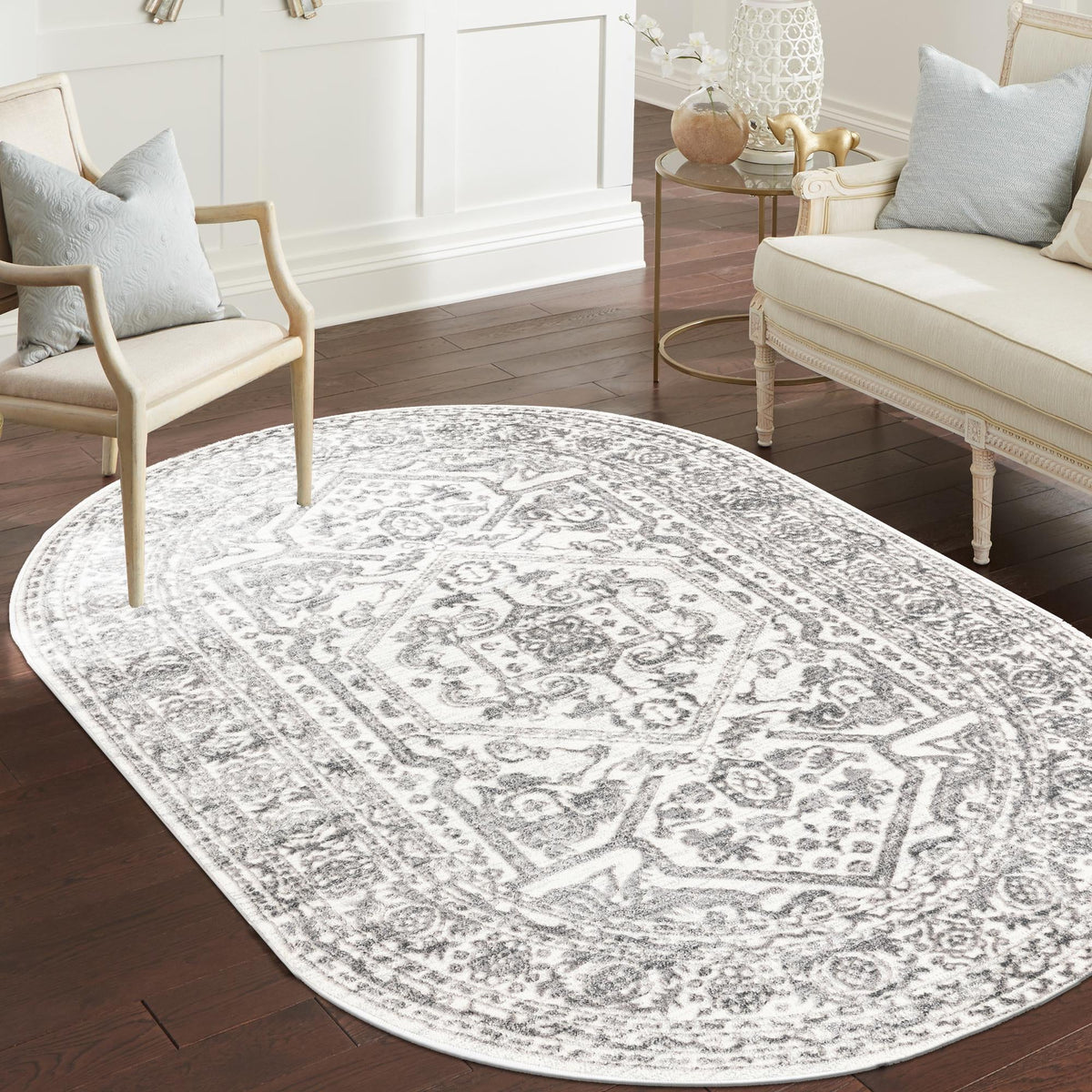 Charleston Elegance Collection Area Rug - Harborview Oval White  lifestyle 149