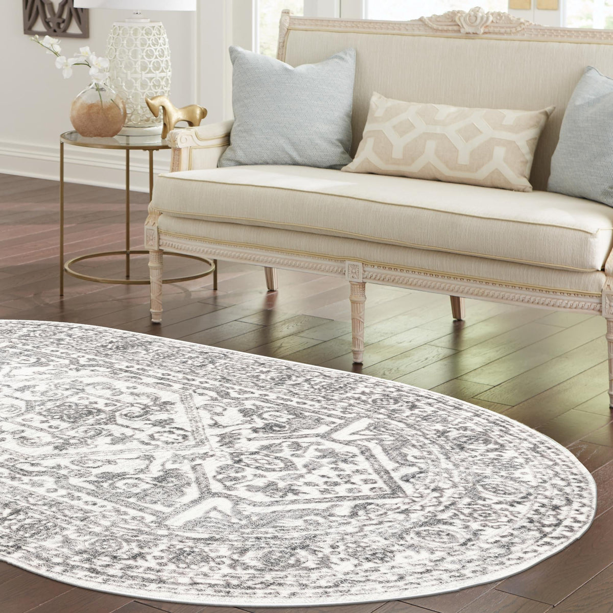 Charleston Elegance Collection Area Rug - Harborview Oval White  lifestyle 150