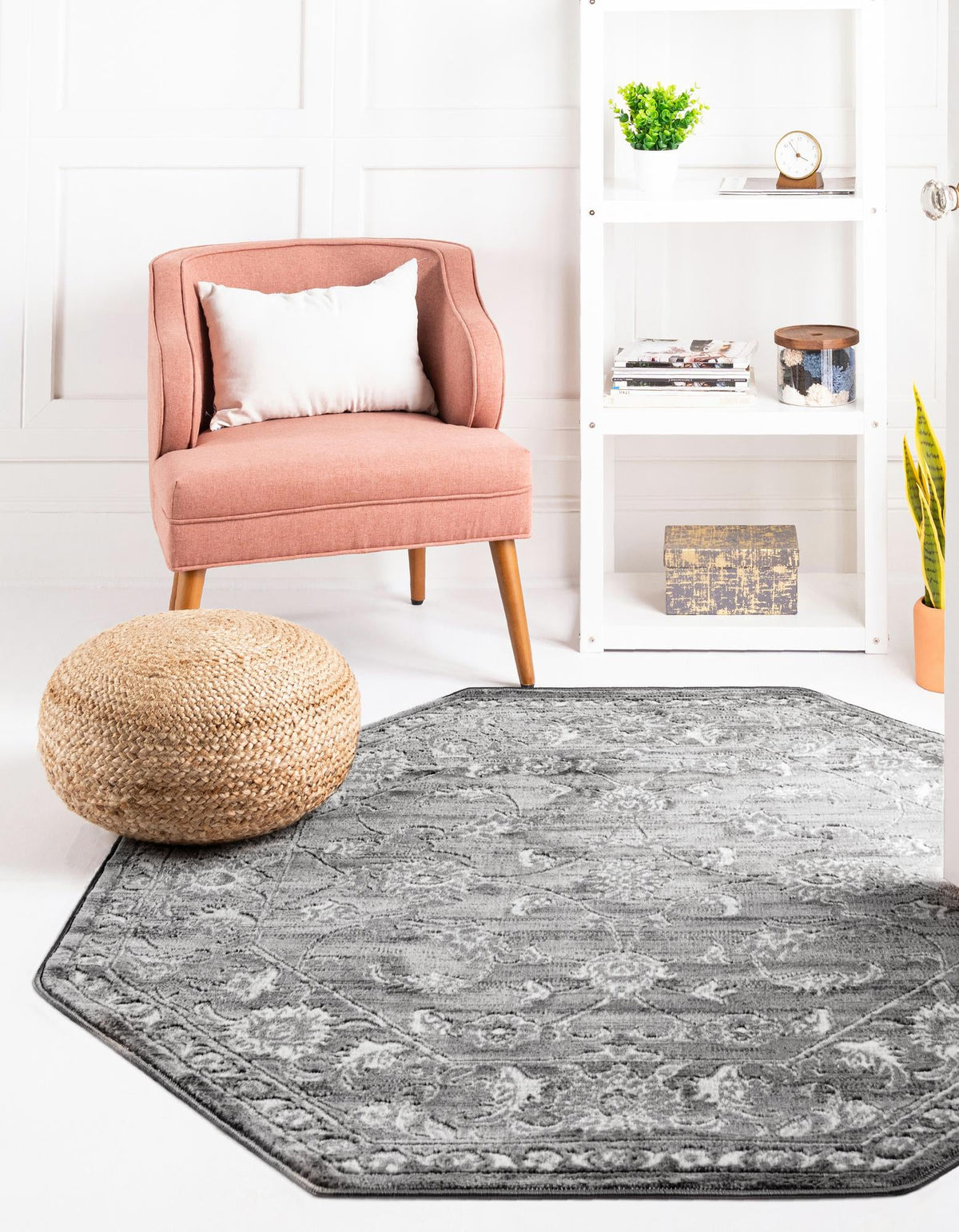 Charleston Elegance Collection Area Rug -  Seaport Octagon Gray  lifestyle 60