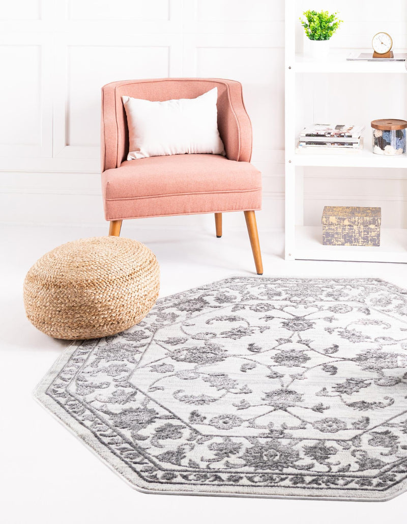 Charleston Elegance Collection Area Rug -  Seaport (white Gray) Octagon white Gray  lifestyle 21