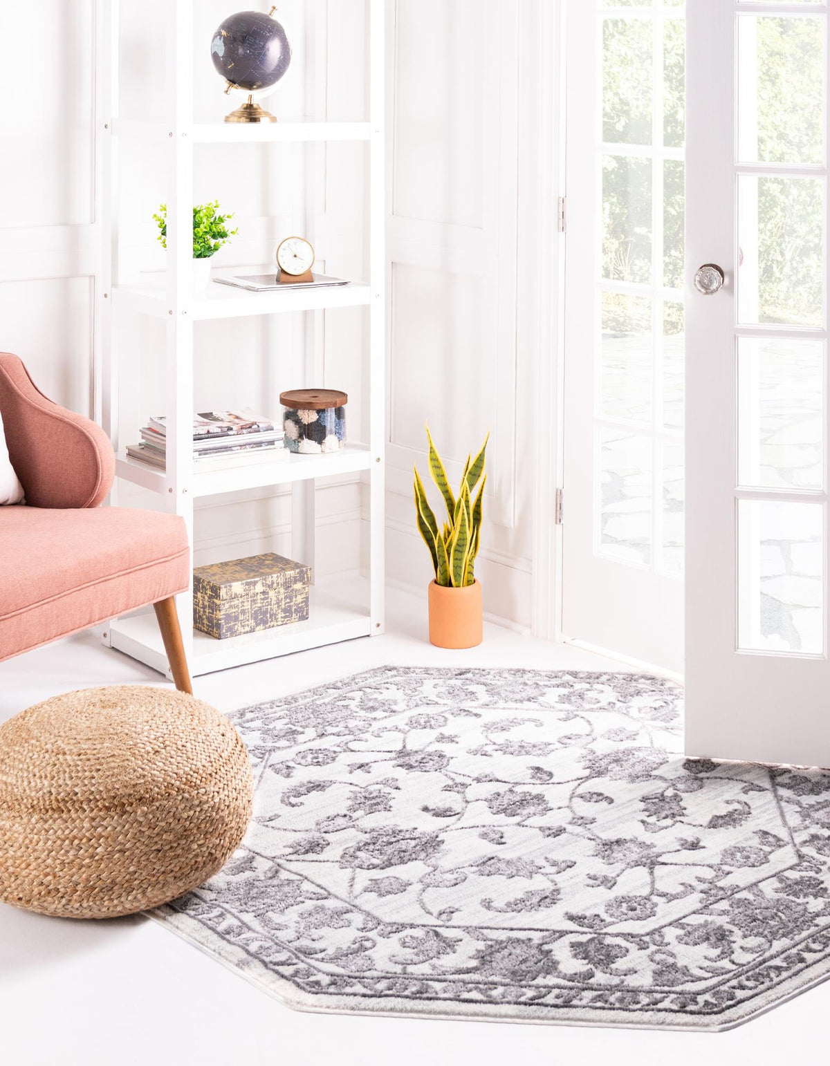 Charleston Elegance Collection Area Rug -  Seaport Octagon Gray and White  lifestyle 105