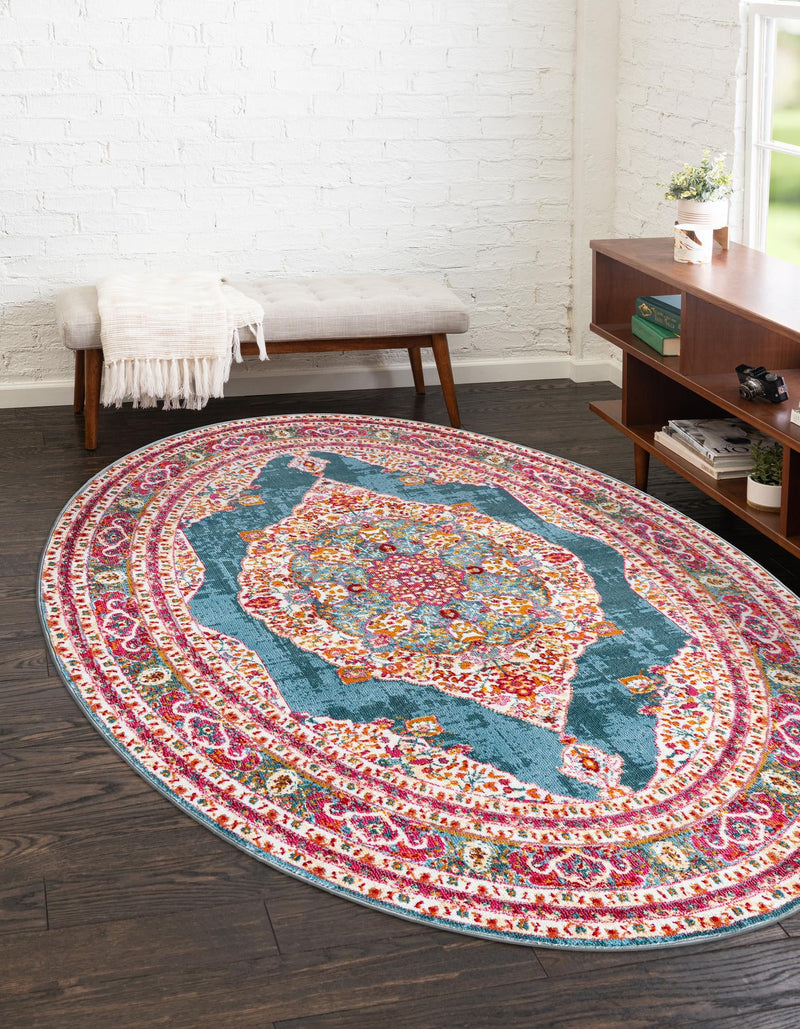 Caribbean Breeze Collection Area Rug -  Windward Oval Turquoise  lifestyle 44