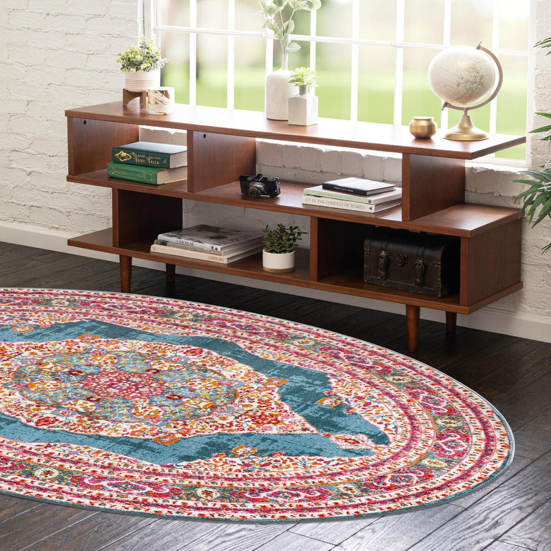 Caribbean Breeze Collection Area Rug -  Windward Oval Turquoise  lifestyle 103