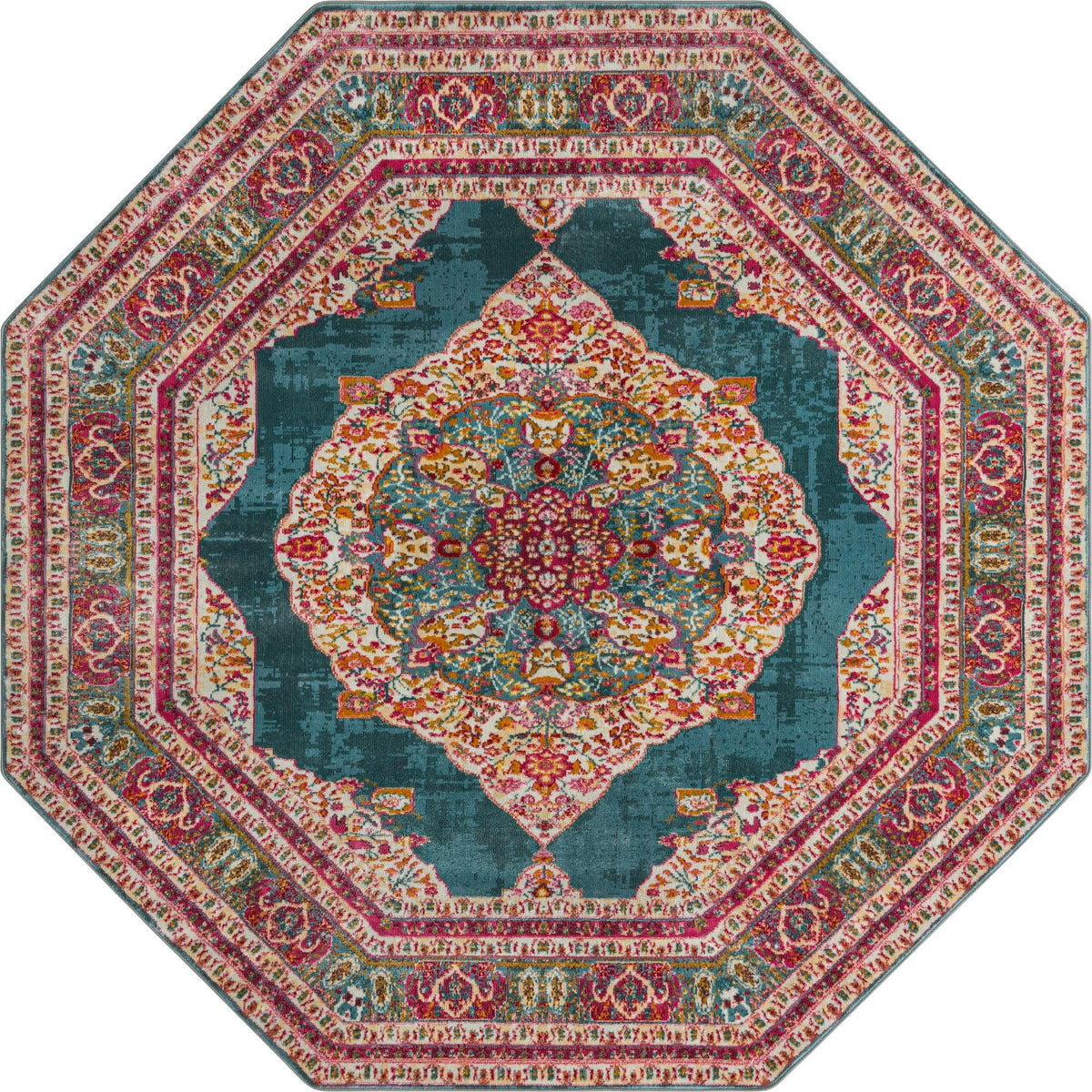 Caribbean Breeze Collection Area Rug -  Windward Octagon Turquoise  lifestyle 40