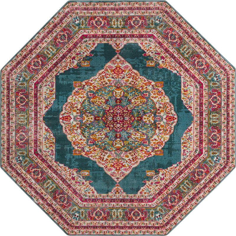 Caribbean Breeze Collection Area Rug -  Windward Octagon Turquoise  lifestyle 40