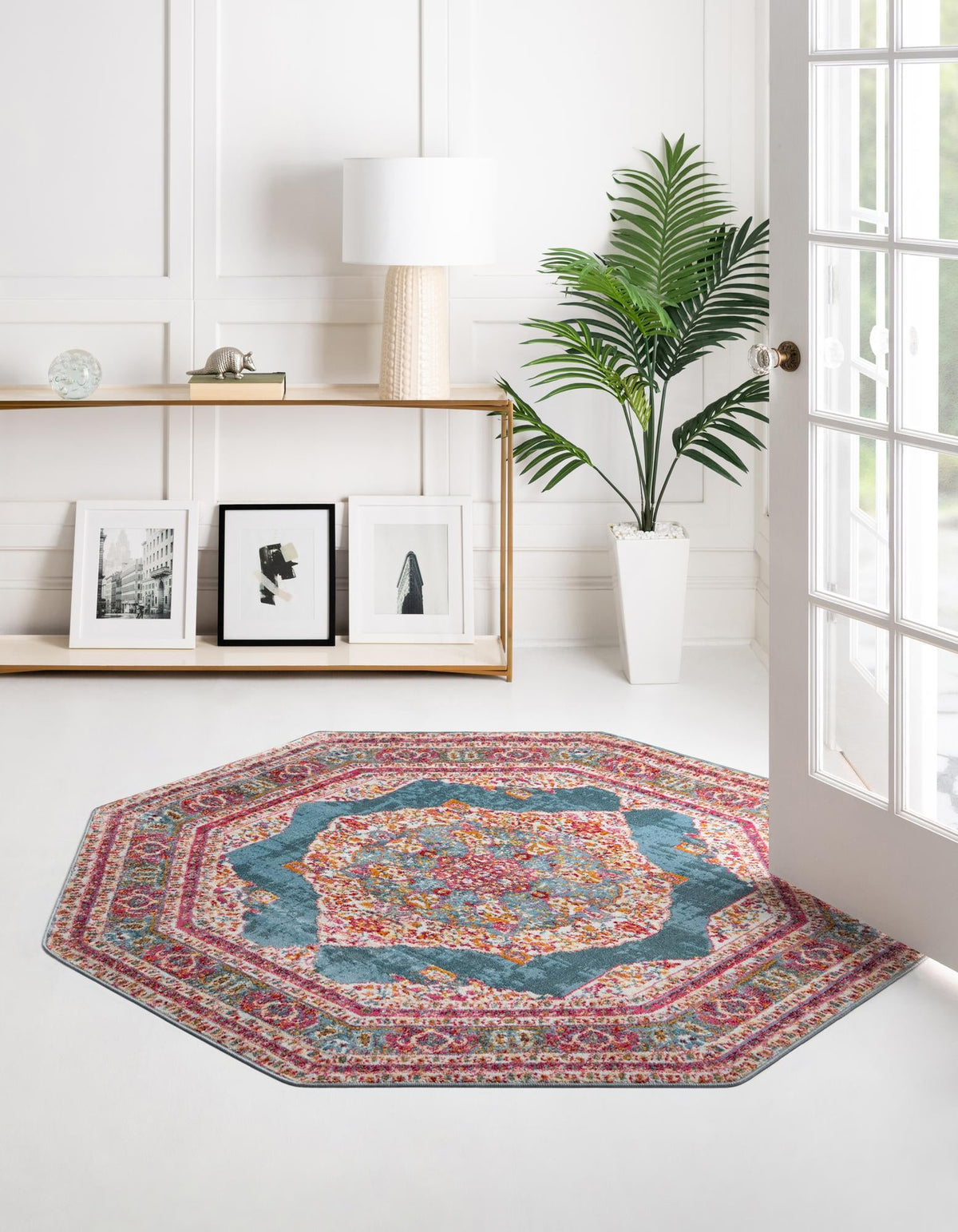 Caribbean Breeze Collection Area Rug -  Windward Octagon Turquoise  lifestyle 45