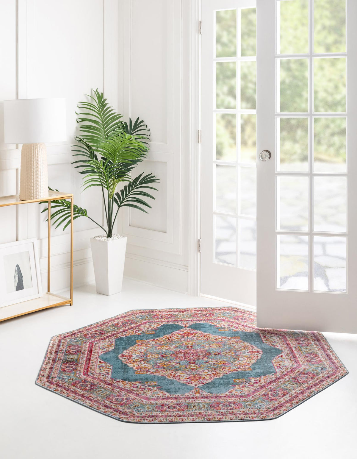 Caribbean Breeze Collection Area Rug -  Windward Octagon Turquoise  lifestyle 50
