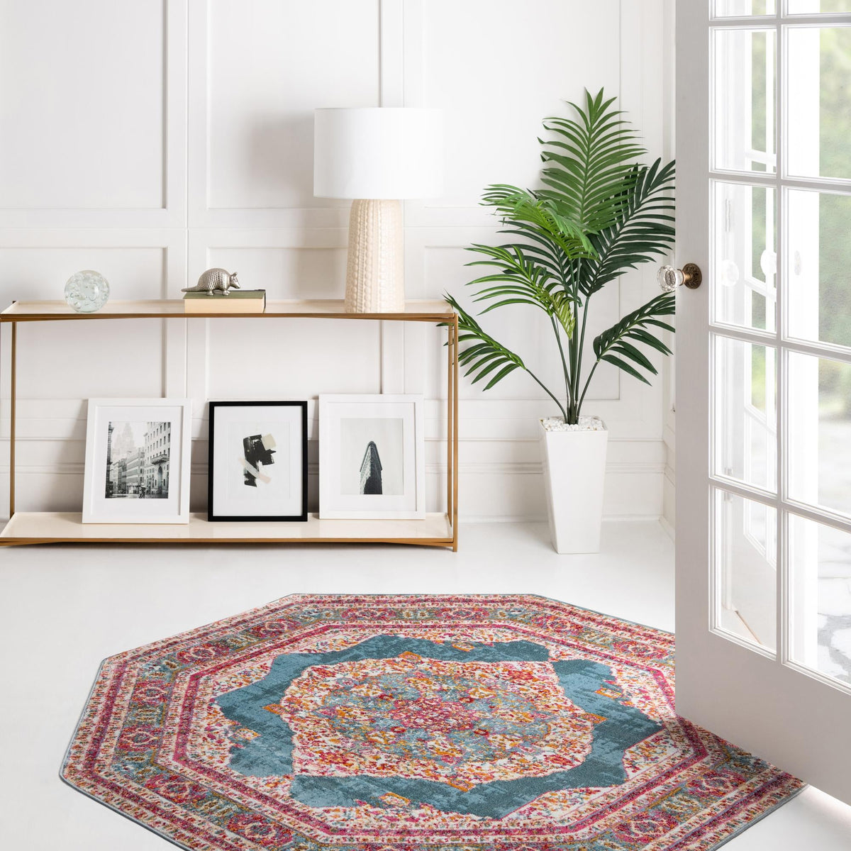 Caribbean Breeze Collection Area Rug -  Windward Octagon Turquoise  lifestyle 102