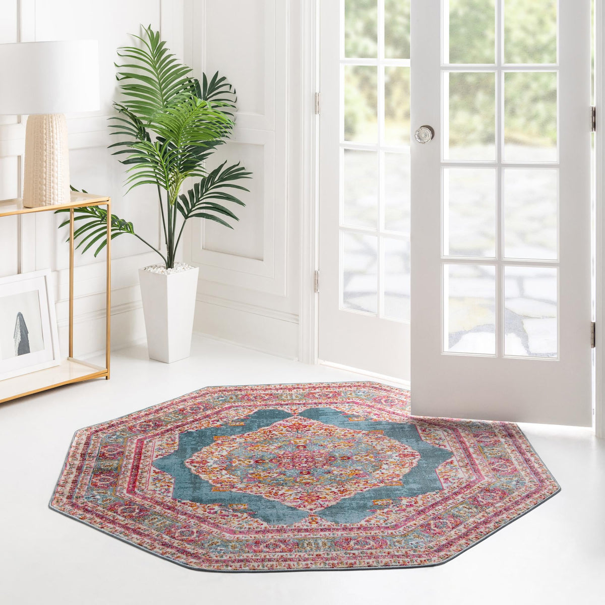Caribbean Breeze Collection Area Rug -  Windward Octagon Turquoise  lifestyle 104