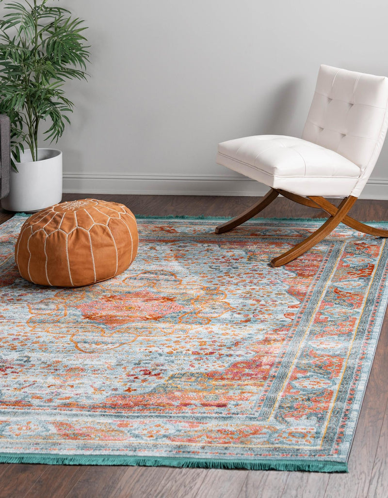 Caribbean Breeze Collection Area Rug -  Floriana Square Light Blue  lifestyle 21