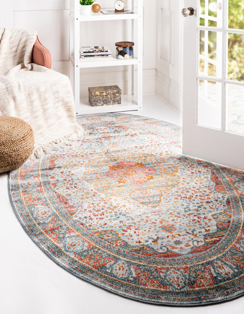 Caribbean Breeze Collection Area Rug -  Floriana Oval Light Blue  lifestyle 22