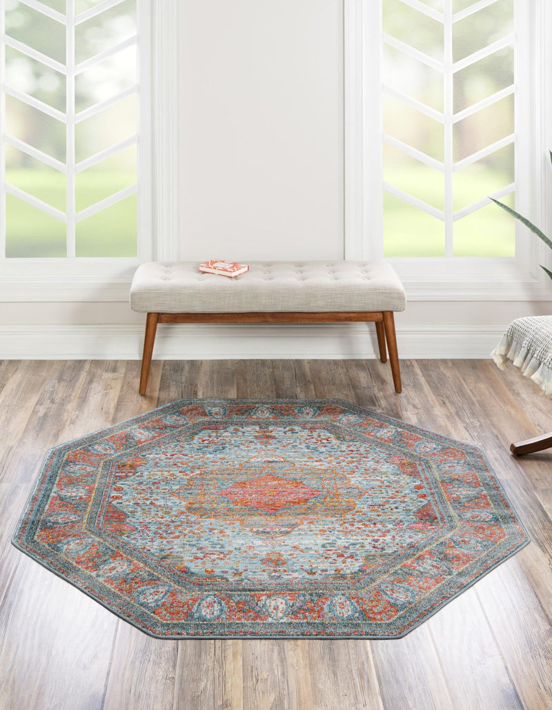 Caribbean Breeze Collection Area Rug -  Floriana Octagon Light Blue  lifestyle 23