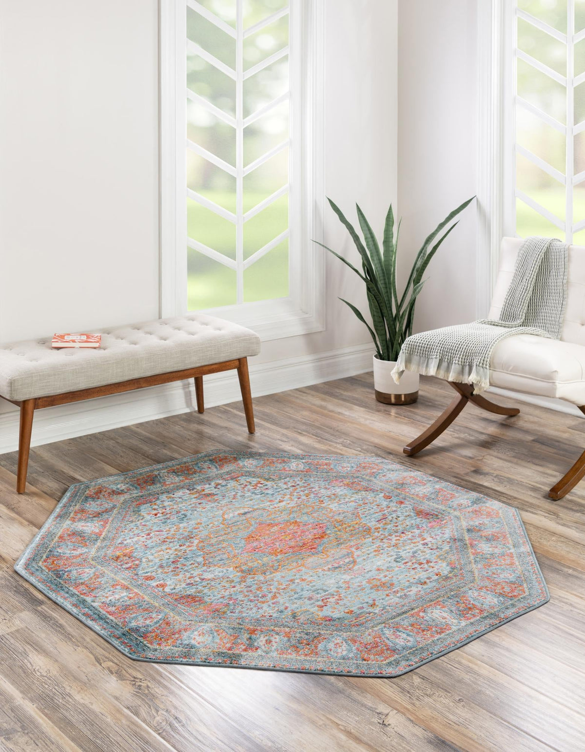 Caribbean Breeze Collection Area Rug -  Floriana Octagon Light Blue  lifestyle 28