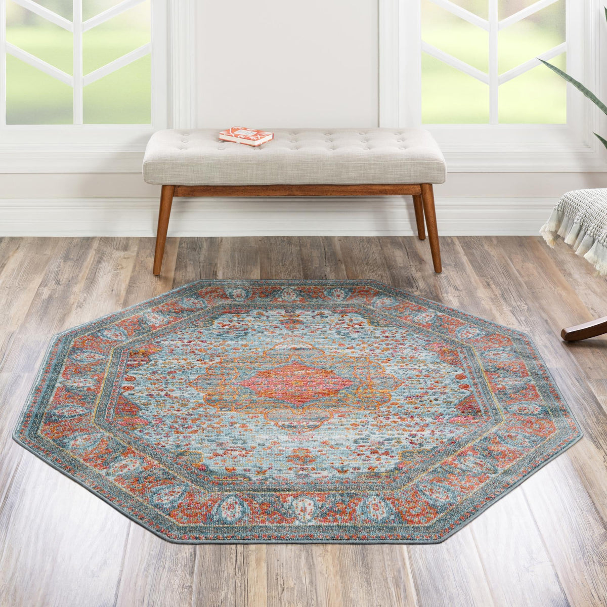 Caribbean Breeze Collection Area Rug -  Floriana Octagon Light Blue  lifestyle 52