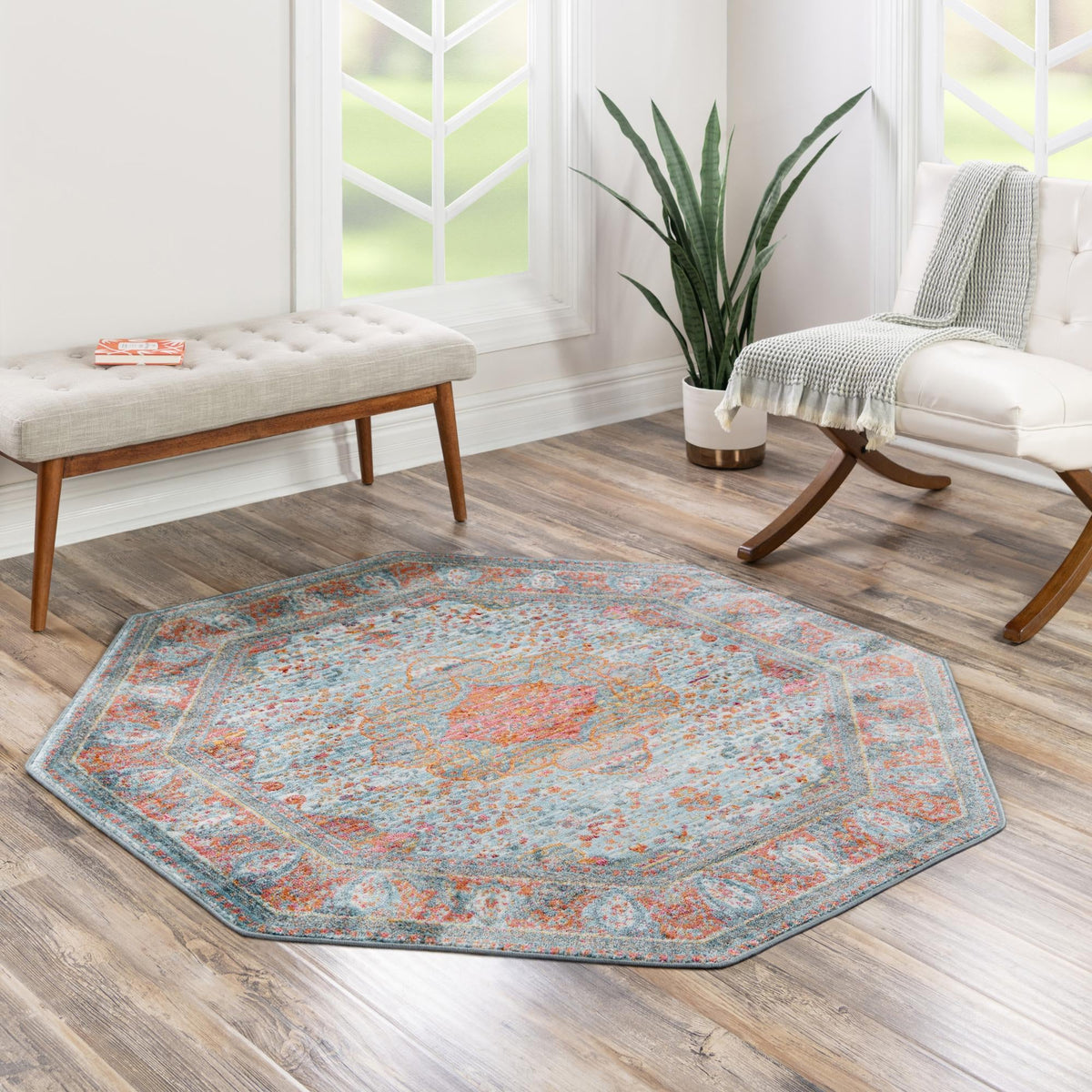 Caribbean Breeze Collection Area Rug -  Floriana Octagon Light Blue  lifestyle 53
