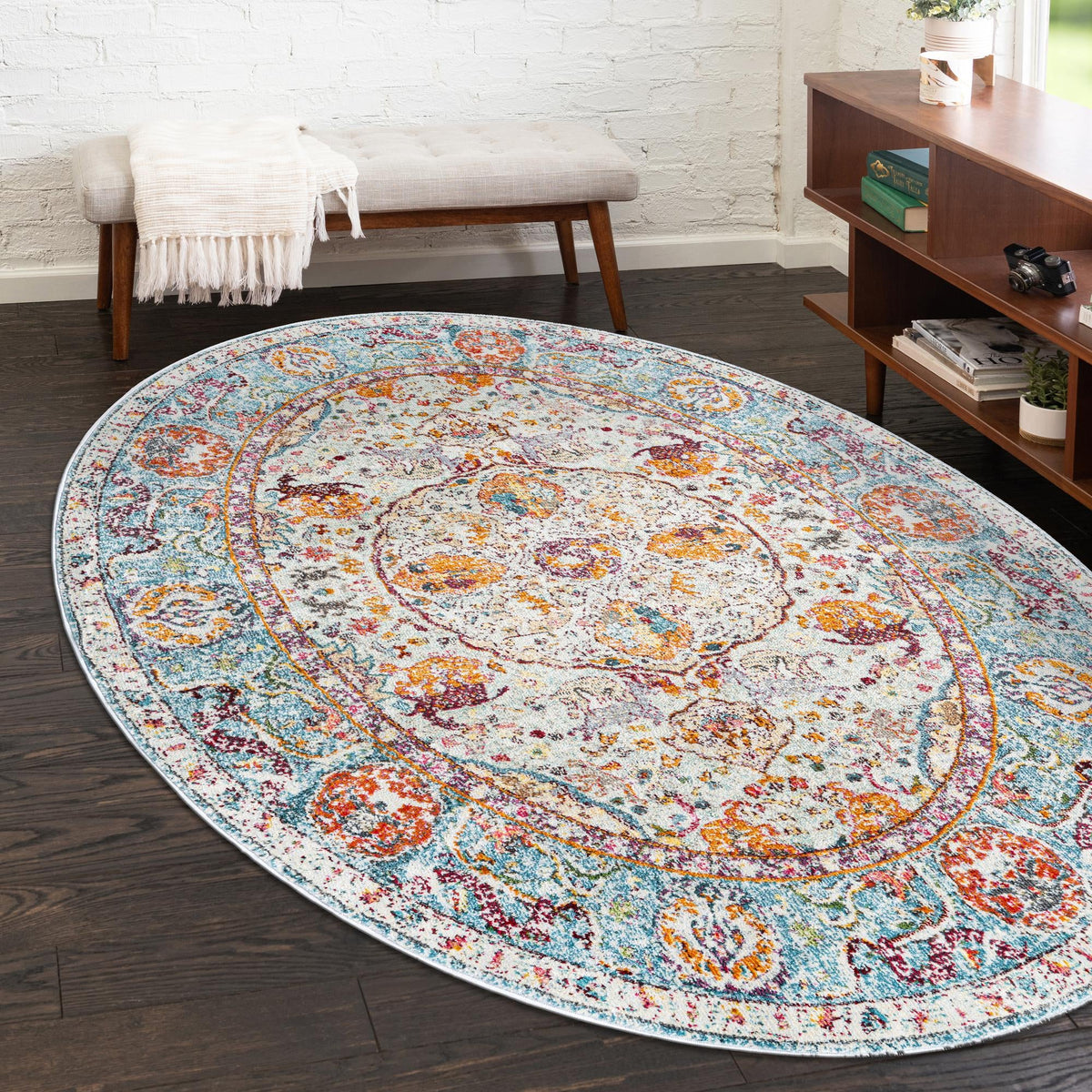 Caribbean Breeze Collection Area Rug -  Xcalak Oval Light Blue  lifestyle 55