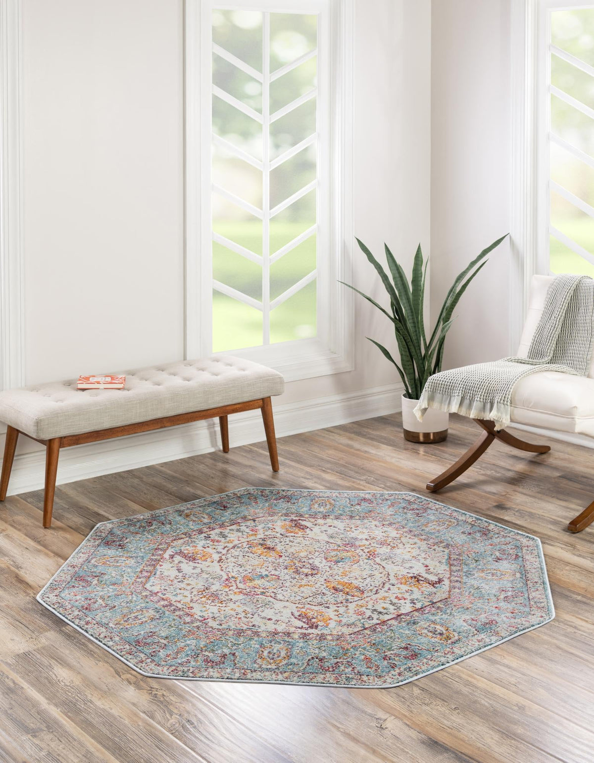 Caribbean Breeze Collection Area Rug -  Xcalak Octagon Light Blue  lifestyle 30