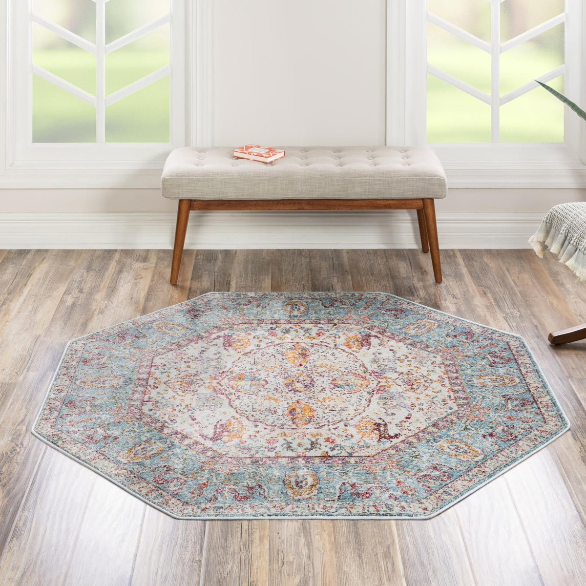 Caribbean Breeze Collection Area Rug -  Xcalak Octagon Light Blue  lifestyle 56