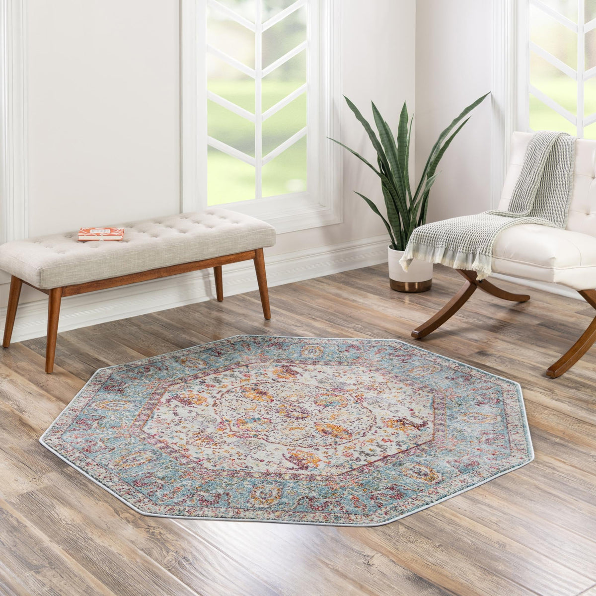 Caribbean Breeze Collection Area Rug -  Xcalak Octagon Light Blue  lifestyle 58