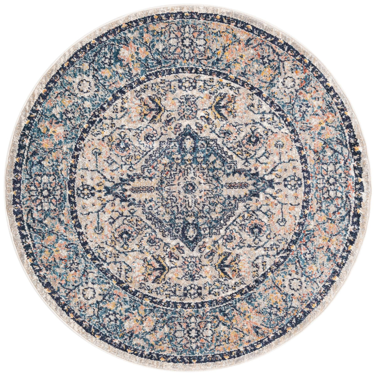 Seville Stripes Collection Area Rug - Cadiz (Blue) Round Blue  lifestyle 2