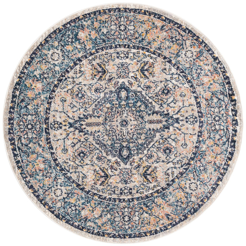 Seville Stripes Collection Area Rug - Cadiz (Blue) Round Blue  lifestyle 2