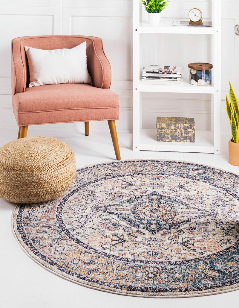 Seville Stripes Collection Area Rug - Cadiz (Blue) Round Blue  lifestyle 7