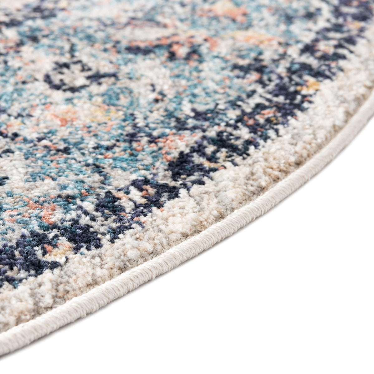 Seville Stripes Collection Area Rug - Cadiz (Blue) Round Blue  lifestyle 27