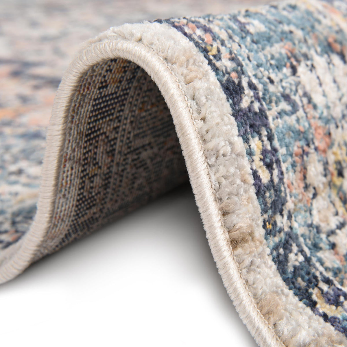 Seville Stripes Collection Area Rug - Cadiz (Blue) Round Blue  lifestyle 42