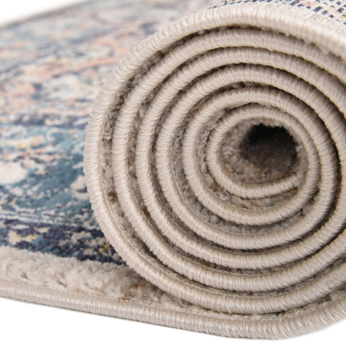 Seville Stripes Collection Area Rug - Cadiz (Blue) Round Blue  lifestyle 52