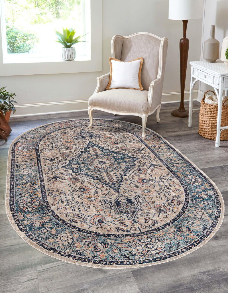 Seville Stripes Collection Area Rug - Cadiz (Blue) Oval Blue  lifestyle 9