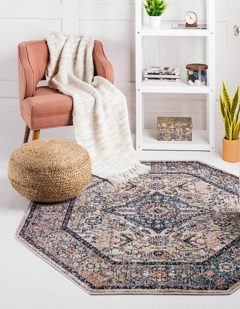Seville Stripes Collection Area Rug - Cadiz (Blue) Octagon Blue  lifestyle 10
