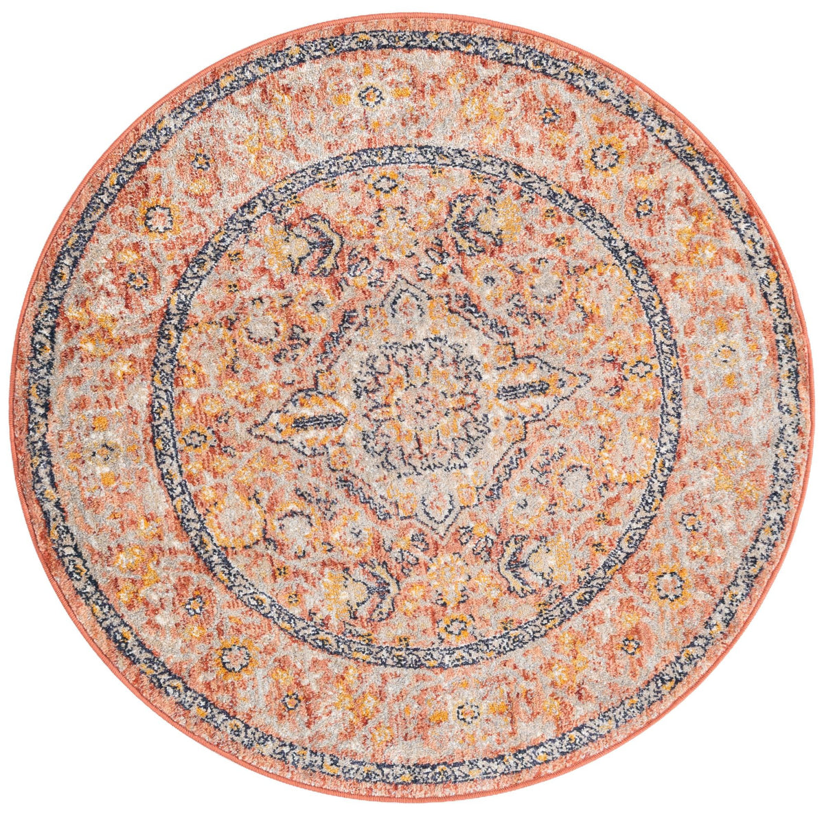 Seville Stripes Collection Area Rug - Cadiz (Brick Red) Round Brick Red  lifestyle 2