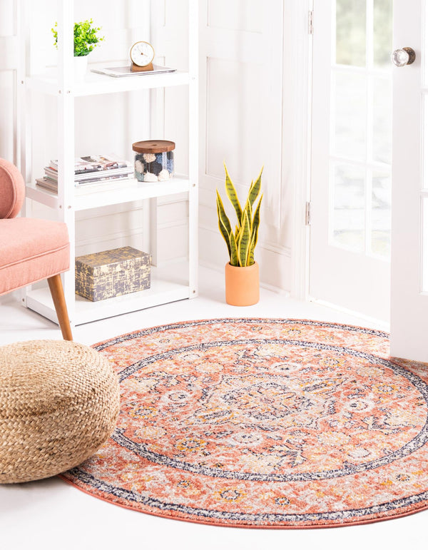 Seville Stripes Collection Area Rug - Cadiz (Brick Red) Round Brick Red  lifestyle 12