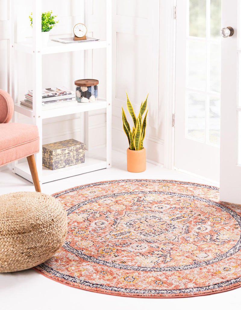 Seville Stripes Collection Area Rug - Cadiz (Brick Red) Round Brick Red  lifestyle 12