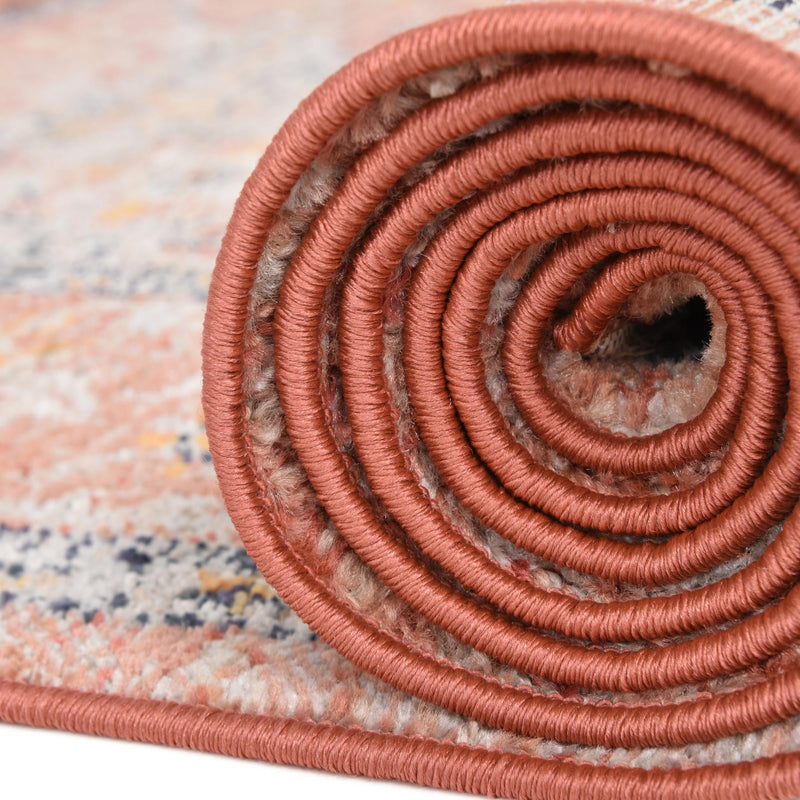 Seville Stripes Collection Area Rug - Cadiz (Brick Red) Round Brick Red  lifestyle 52
