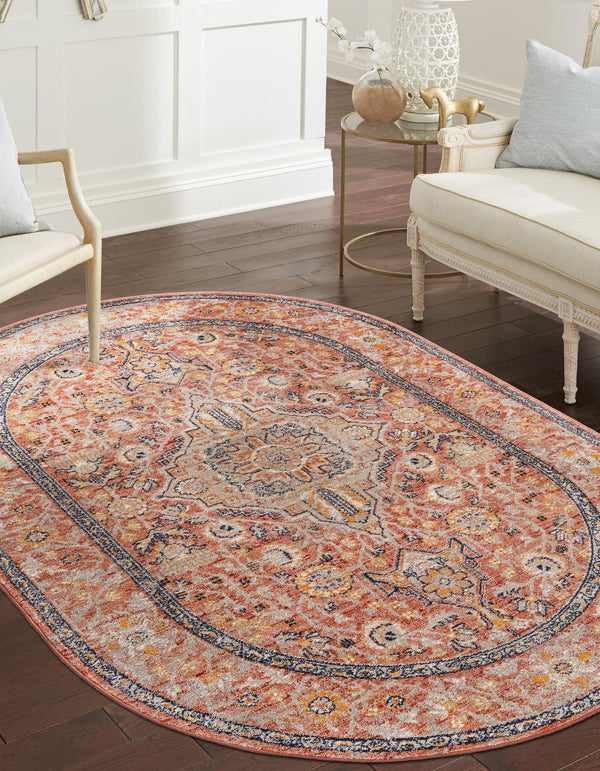 Seville Stripes Collection Area Rug - Cadiz (Brick Red) Oval Brick Red  lifestyle 9