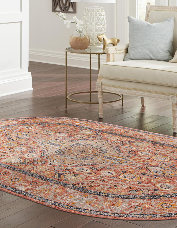 Seville Stripes Collection Area Rug - Cadiz (Brick Red) Oval Brick Red  lifestyle 14